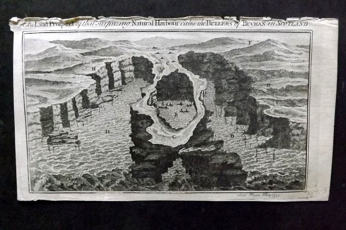 Gent. Mag. 1755 Print Natural Harbour call'd the Bullers of Buchan. Scotland: Antique Copper Plate Published London 1731-1833, London for "The Gentleman's Magazine. " by Various Contributors. Paper Size: 8 x 5 inch (21 x 13cm) Approx. Good Condition.