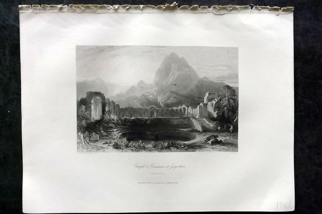Sherer 1881 Folio Print. Temple and fountain at Zagwhan. Tunisia: Antique Folio Steel Engraving Published 1879-81, London for "The Classic Lands of Europe Embracing Italy, Sicily and Greece" by John Sherer. Paper Size: 12 x 9.5 inch (31x 24cm). Good Condition.