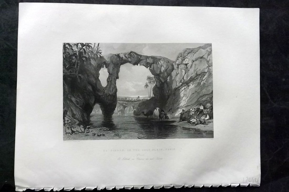 Sherer 1881 Folio Print. El Sibhah, or the salt plain, Tunisia: Antique Folio Steel Engraving Published 1879-81, London for "The Classic Lands of Europe Embracing Italy, Sicily and Greece" by John Sherer. Paper Size: 12 x 9.5 inch (31x 24cm). Good Condition.