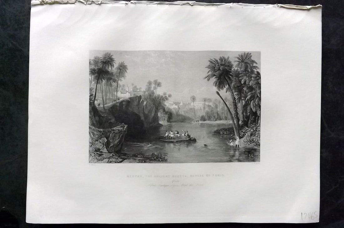 Sherer 1881 Folio Print. Neptah, the ancient Negeta. Tunisia: Antique Folio Steel Engraving Published 1879-81, London for "The Classic Lands of Europe Embracing Italy, Sicily and Greece" by John Sherer. Paper Size: 12 x 9.5 inch (31x 24cm). Good Condition.