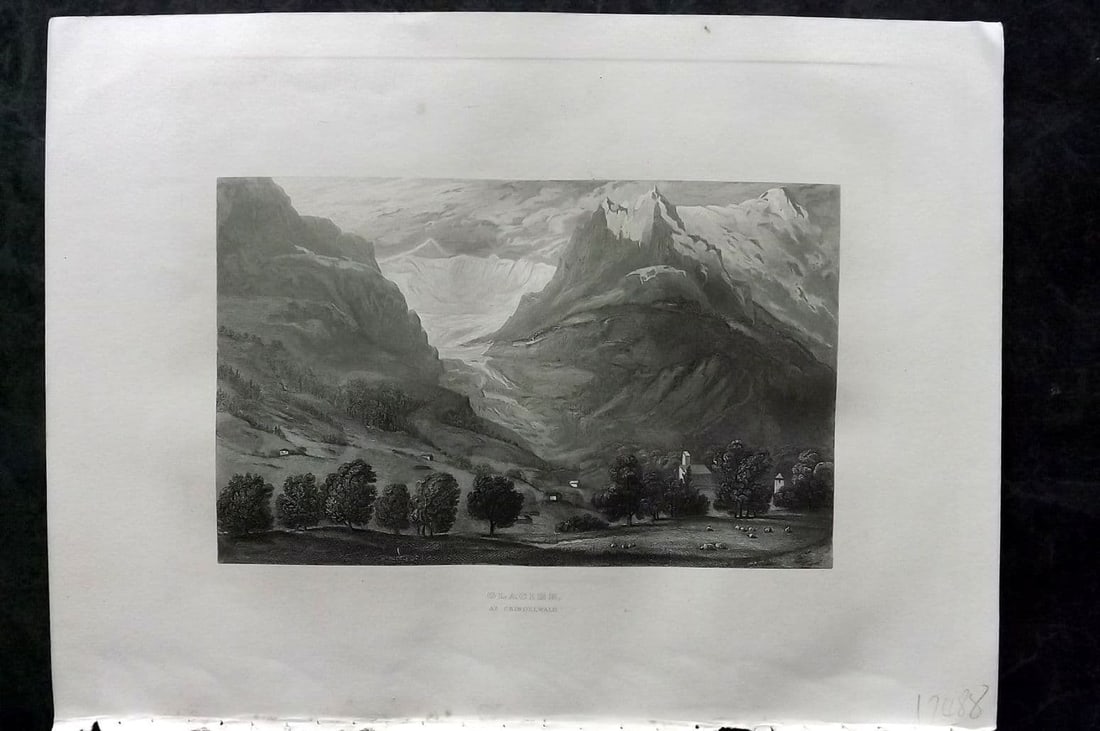Sherer 1881 Folio Print. Glacier, Grindelwald, Switzerland: Antique Folio Steel Engraving Published 1879-81, London for "The Classic Lands of Europe Embracing Italy, Sicily and Greece" by John Sherer. Paper Size: 12 x 9.5 inch (31x 24cm) Good Condition