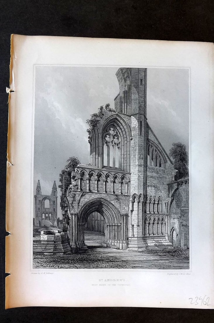 Billings C1850 Antique Print St. Andrews. West front of the Cathedral, Scotland: Antique Folio Steel Engraving Published 1845-52, London for "The Baronial and Ecclesiastical Antiquities of Scotland" Illustrated by Robert William Billings. Paper Size: 11.5 x 8.5 inch (29 x 22cm). G