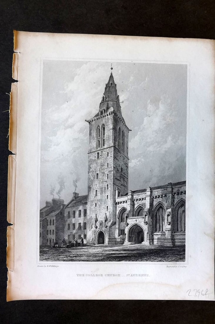 Billings C1850 Antique Print. College Church, St. Andrews, Scotland: Antique Folio Steel Engraving Published 1845-52, London for "The Baronial and Ecclesiastical Antiquities of Scotland" Illustrated by Robert William Billings. Paper Size: 11.5 x 8.5 inch (29 x 22cm). G