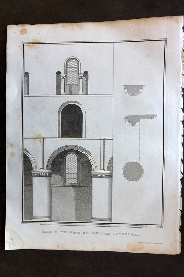 Lysons 1816 Antique Print. Part of the Nave of Carlisle Cathedral. Cumbria: Antique Copper Plate Published 1806-22, London for "Magna Britannia; Being A Concise Topographical Account of The Several Counties of Great Britain" by Daniel & Samuel Lysons. Paper Size: 11.5 x 8.5 i