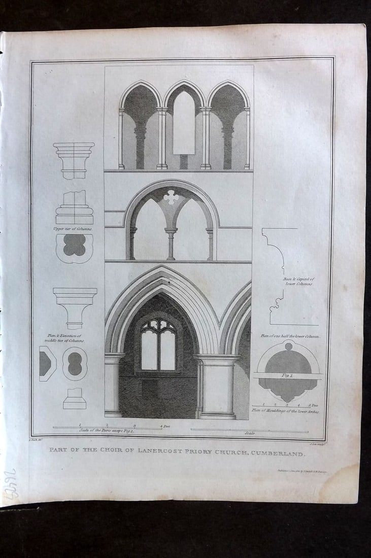 Lysons 1816 Antique Print. Choir of Lanercrost Priory Church, Cumberland: Antique Copper Plate Published 1806-22, London for "Magna Britannia; Being A Concise Topographical Account of The Several Counties of Great Britain" by Daniel & Samuel Lysons. Very. Paper Size: 11.5 x