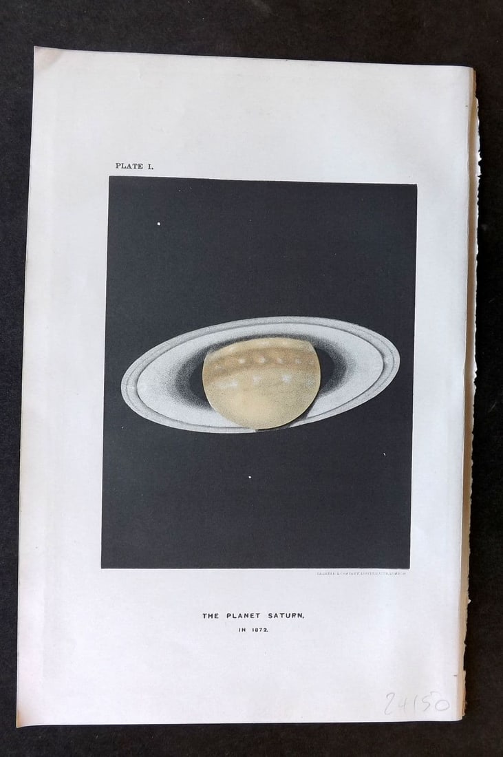 Ball C1900 Antique Astronomy Print. The Planet Saturn in 1872 01: Antique Lithograph Published C1900, London for "The Story of the Heavens" by Sir Robert Stawell Ball. Paper Size: 9 x 6 inch (23 x 15cm). Good Condition.