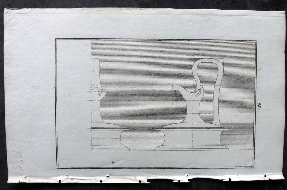 d'Hancarville & David 1785 Etruscan, Greek & Roman Vase Print 56: Antique Copper Plate Published 1785-88, Paris for"Antiquites Etrusques, Grecques et Romaine" by Pierre Francois Hugues d'Hancarville. Illustrated by F. A. David. Paper Size: 8 x 5 inch (20 x 13cm). Go