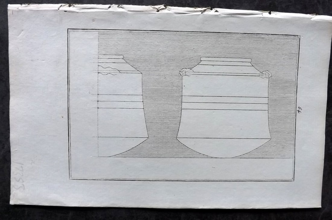 d'Hancarville & David 1785 Etruscan, Greek & Roman Vase Print 64: Antique Copper Plate Published 1785-88, Paris for"Antiquites Etrusques, Grecques et Romaine" by Pierre Francois Hugues d'Hancarville. Illustrated by F. A. David. Paper Size: 8 x 5 inch (20 x 13cm). Go
