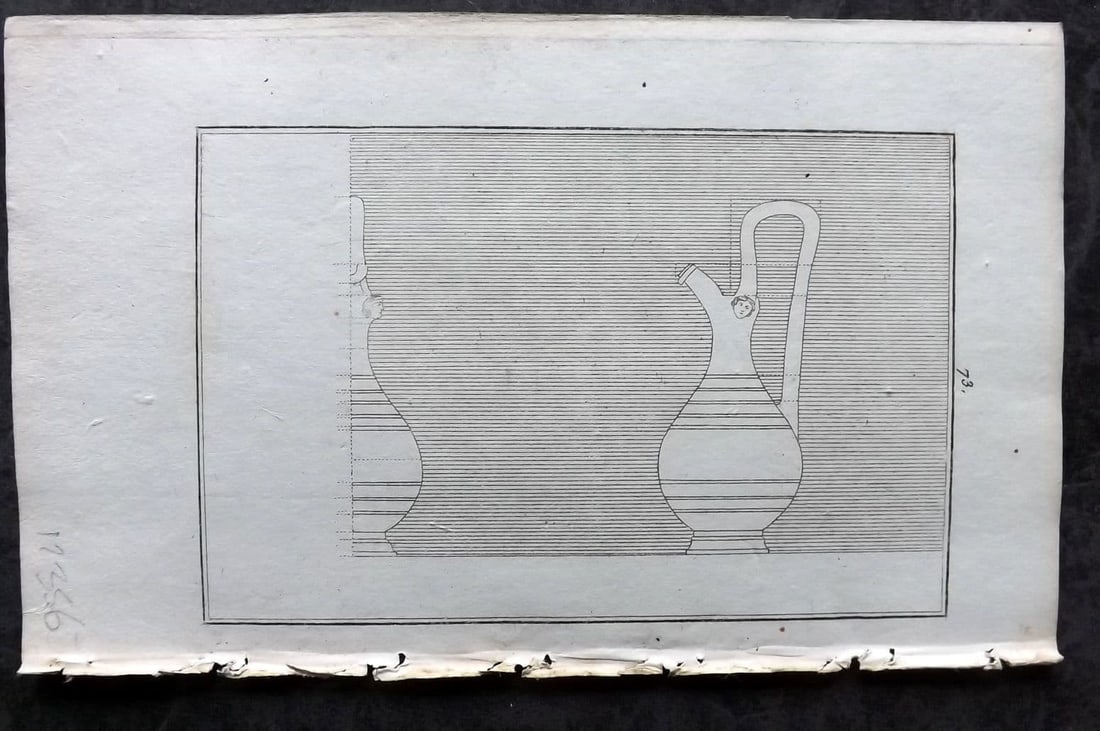 d'Hancarville & David 1785 Etruscan, Greek & Roman Vase Print 73: Antique Copper Plate Published 1785-88, Paris for"Antiquites Etrusques, Grecques et Romaine" by Pierre Francois Hugues d'Hancarville. Illustrated by F. A. David. Paper Size: 8 x 5 inch (20 x 13cm). Go