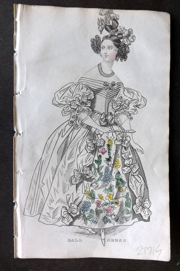 Ladies' Cabinet 1834 Hand Colored Fashion Plate. Ball Dress 15 (1 of 1)