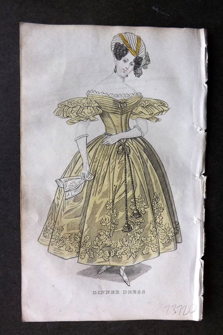 Ladies' Cabinet 1834 Hand Colored Fashion Plate. Dinner Dress 16 (1 of 1)
