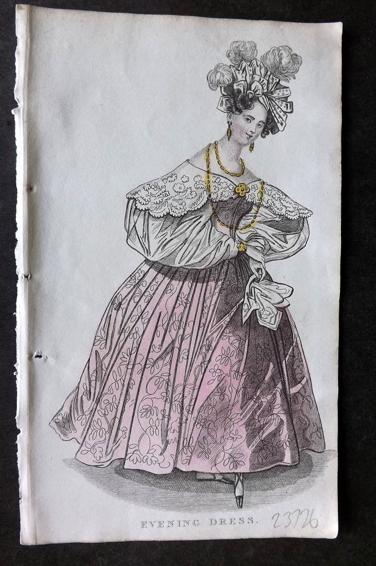 Ladies' Cabinet 1834 Hand Colored Fashion Plate. Evening Dress 22 (1 of 1)