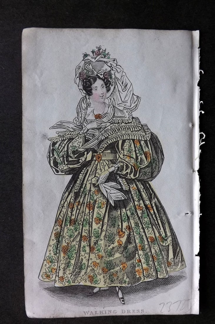 Ladies' Cabinet 1834 Hand Colored Fashion Plate. Walking Dress 23 (1 of 1)