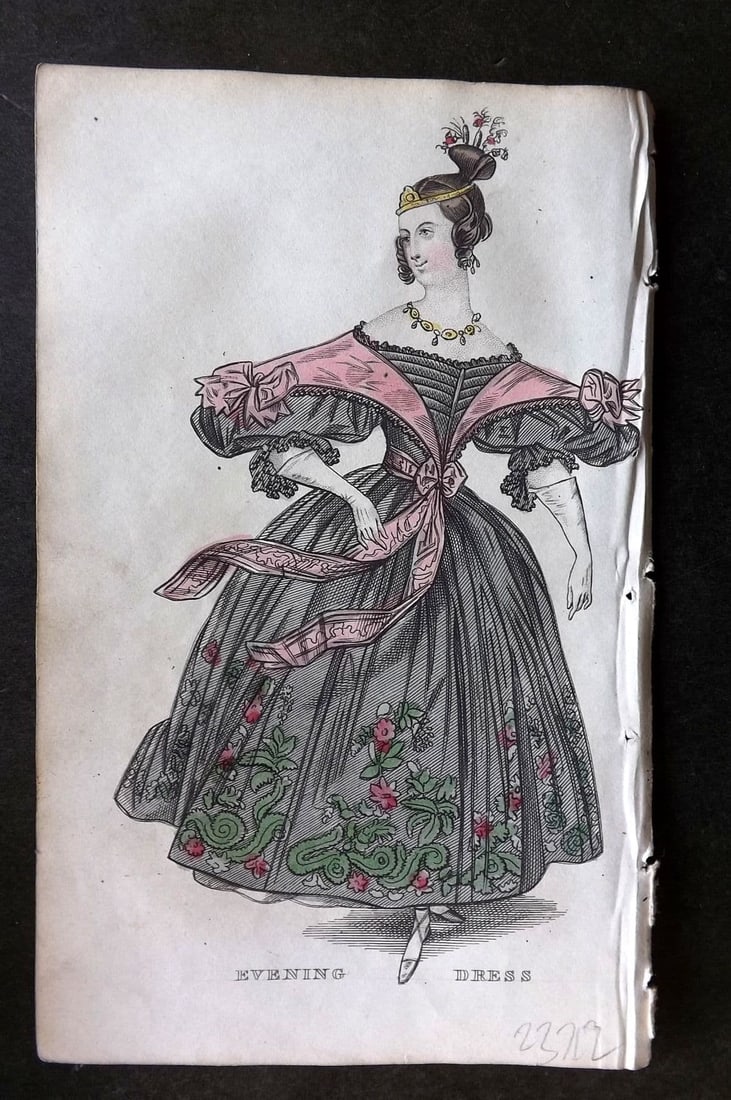 Ladies' Cabinet 1834 Hand Colored Fashion Plate. Evening Dress 08 (1 of 1)
