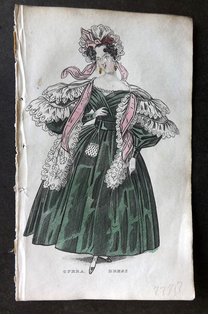 Ladies' Cabinet 1834 Hand Colored Fashion Plate. Opera Dress 09 (1 of 1)