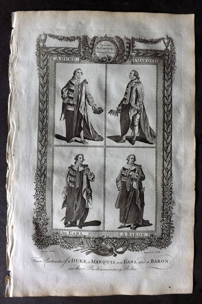Raymond 1787 Folio Print. A Duke, Marquis, Earl, Baron in Parliamentary Robes (1 of 1)