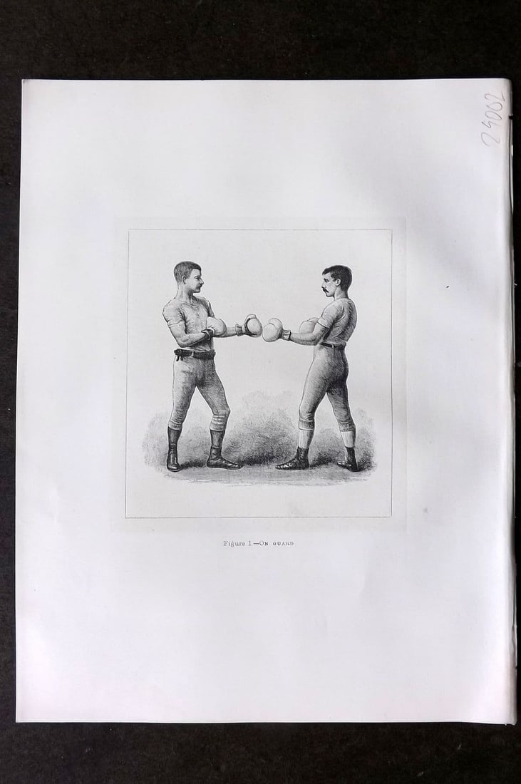 Badminton Library 1889 Boxing Print. On Guard: Antique Lithograph Published 1889, London for "The Badminton Library of Sports and Pastimes. " by Walter H. Pollock, E. B. Michell, and Walter Armstrong. Rare Large Paper Edition - One of only 250 Pri