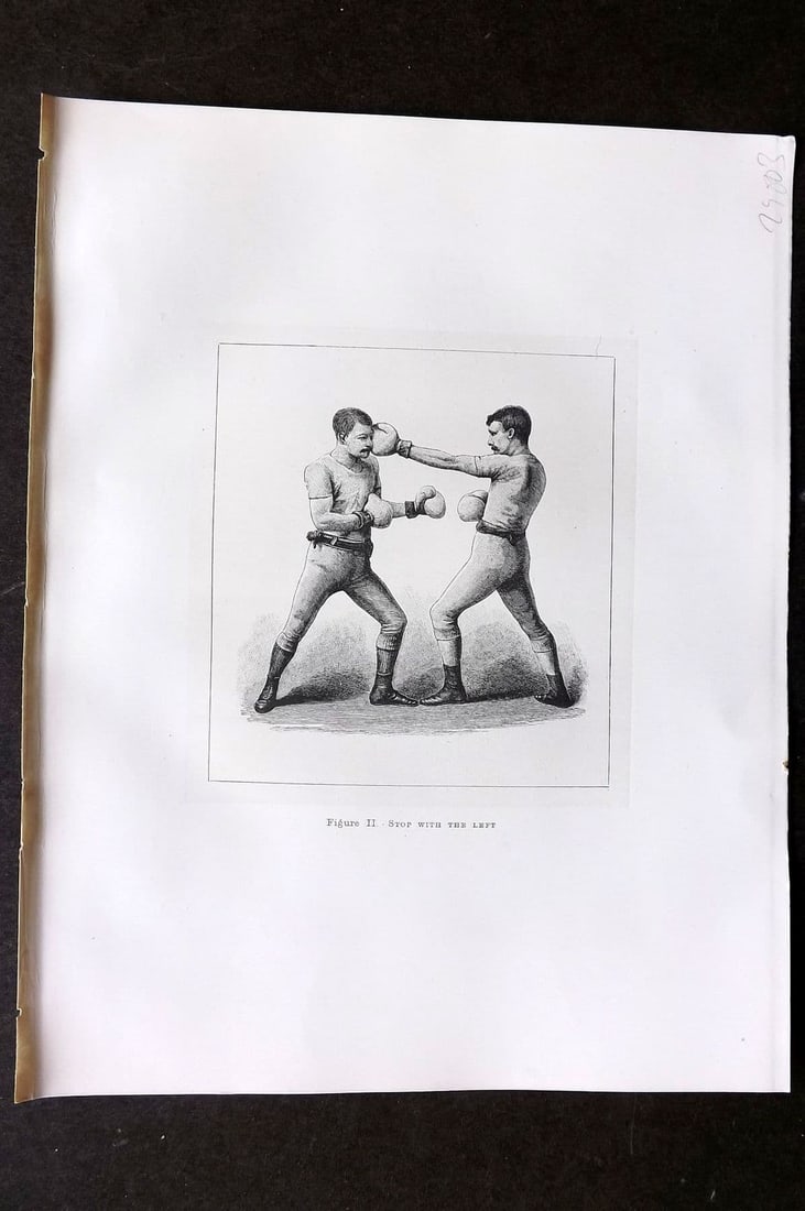 Badminton Library 1889 Boxing Print. Stop with the left: Antique Lithograph Published 1889, London for "The Badminton Library of Sports and Pastimes. " by Walter H. Pollock, E. B. Michell, and Walter Armstrong. Rare Large Paper Edition - One of only 250 Pri