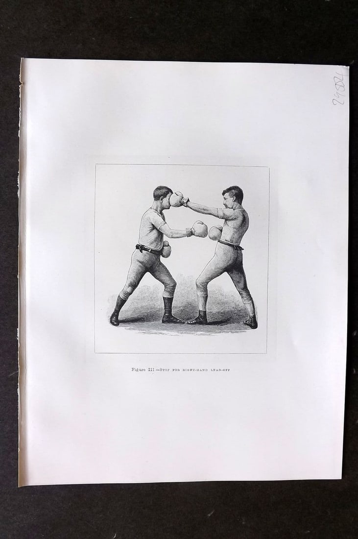 Badminton Library 1889 Boxing Print. Stop for right hand Lead-Off: Antique Lithograph Published 1889, London for "The Badminton Library of Sports and Pastimes. " by Walter H. Pollock, E. B. Michell, and Walter Armstrong. Rare Large Paper Edition - One of only 250 Pri
