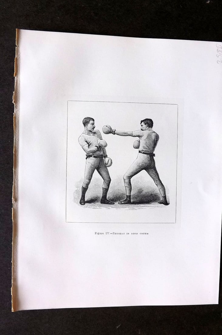 Badminton Library 1889 Boxing Print. Retreat in Good Order: Antique Lithograph Published 1889, London for "The Badminton Library of Sports and Pastimes. " by Walter H. Pollock, E. B. Michell, and Walter Armstrong. Rare Large Paper Edition - One of only 250 Pri