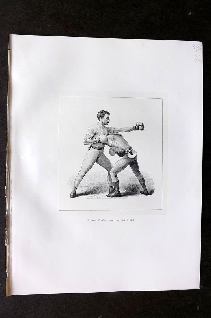 Badminton Library 1889 Boxing Print. Ducking to the Right: Antique Lithograph Published 1889, London for "The Badminton Library of Sports and Pastimes. " by Walter H. Pollock, E. B. Michell, and Walter Armstrong. Rare Large Paper Edition - One of only 250 Pri