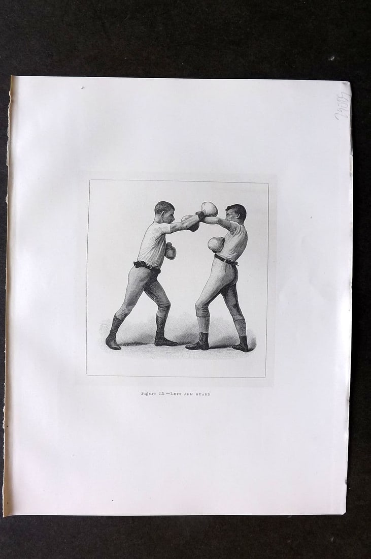 Badminton Library 1889 Boxing Print. Left Arm Guard: Antique Lithograph Published 1889, London for "The Badminton Library of Sports and Pastimes. " by Walter H. Pollock, E. B. Michell, and Walter Armstrong. Rare Large Paper Edition - One of only 250 Pri