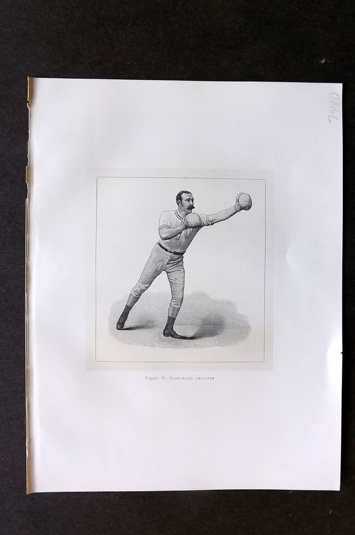 Badminton Library 1889 Boxing Print. Left Hand Lead-Off: Antique Lithograph Published 1889, London for "The Badminton Library of Sports and Pastimes. " by Walter H. Pollock, E. B. Michell, and Walter Armstrong. Rare Large Paper Edition - One of only 250 Pri