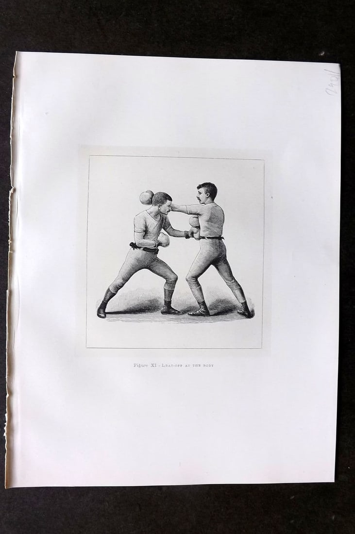 Badminton Library 1889 Boxing Print. Lead off at the Body: Antique Lithograph Published 1889, London for "The Badminton Library of Sports and Pastimes. " by Walter H. Pollock, E. B. Michell, and Walter Armstrong. Rare Large Paper Edition - One of only 250 Pri
