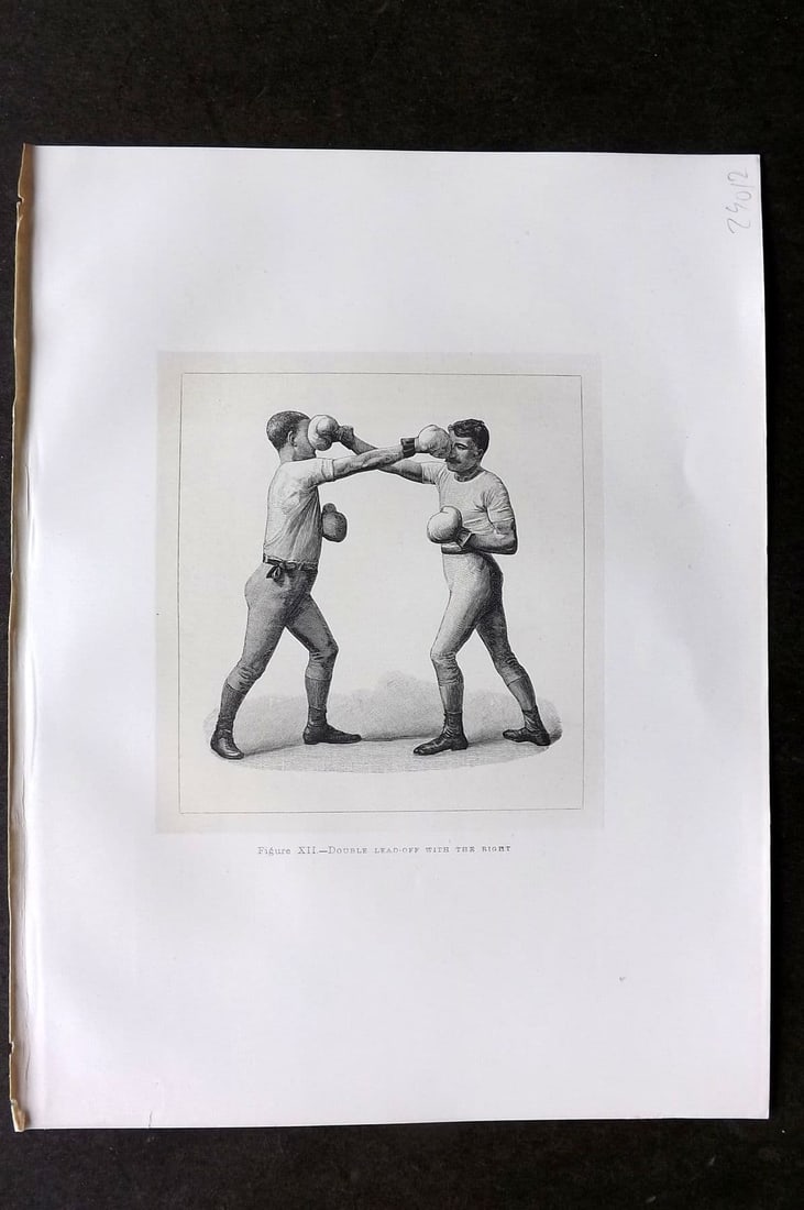 Badminton Library 1889 Boxing Print. Double Lead-Off with the Right: Antique Lithograph Published 1889, London for "The Badminton Library of Sports and Pastimes. " by Walter H. Pollock, E. B. Michell, and Walter Armstrong. Rare Large Paper Edition - One of only 250 Pri