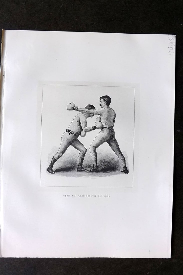 Badminton Library 1889 Boxing Print. Cross Counter Body Blow: Antique Lithograph Published 1889, London for "The Badminton Library of Sports and Pastimes. " by Walter H. Pollock, E. B. Michell, and Walter Armstrong. Rare Large Paper Edition - One of only 250 Pri