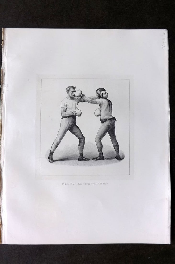 Badminton Library 1889 Boxing Print. Left-Hand Cross-Counter: Antique Lithograph Published 1889, London for "The Badminton Library of Sports and Pastimes. " by Walter H. Pollock, E. B. Michell, and Walter Armstrong. Rare Large Paper Edition - One of only 250 Pri