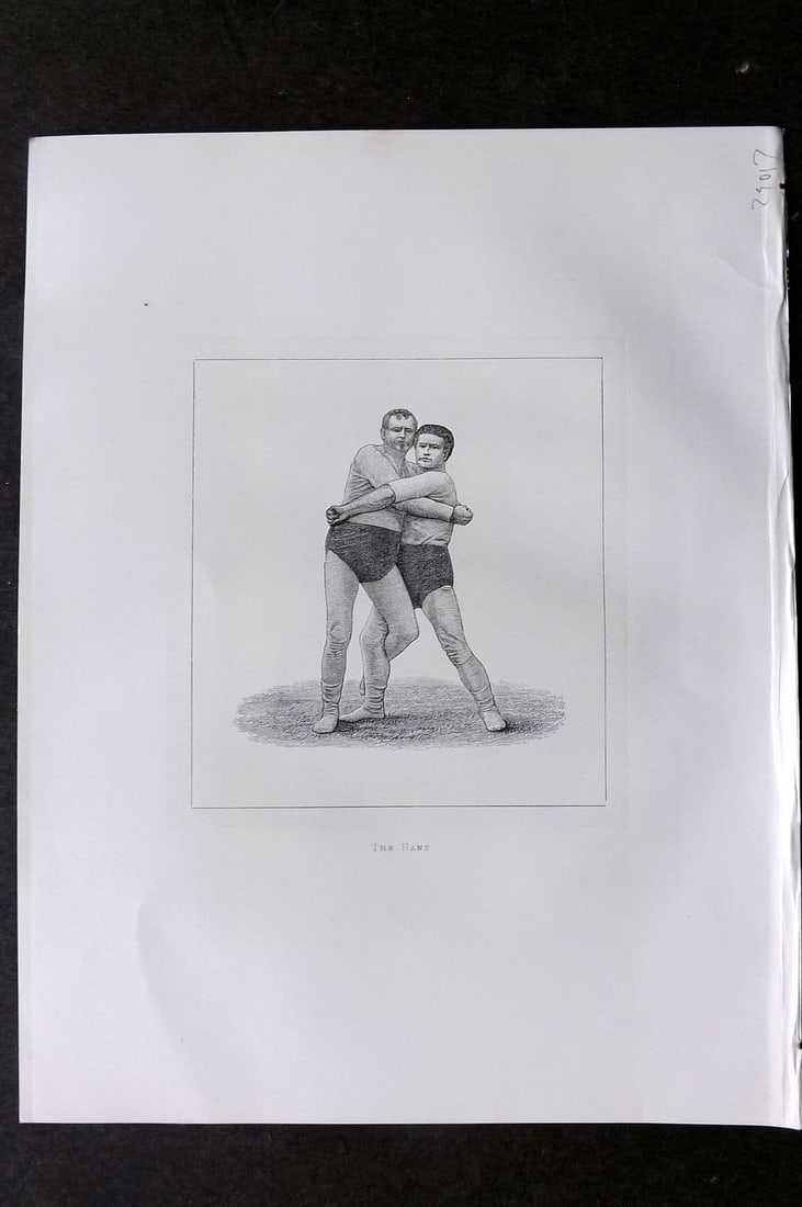 Badminton Library 1889 Wrestling Print. The Hank: Antique Lithograph Published 1889, London for "The Badminton Library of Sports and Pastimes. " by Walter H. Pollock, E. B. Michell, and Walter Armstrong. Rare Large Paper Edition - One of only 250 Pri