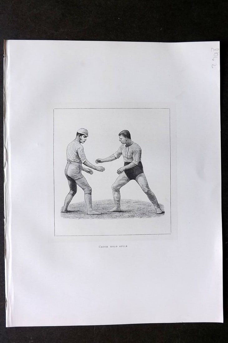 Badminton Library 1889 Wrestling Print. Catch Hold Style: Antique Lithograph Published 1889, London for "The Badminton Library of Sports and Pastimes. " by Walter H. Pollock, E. B. Michell, and Walter Armstrong. Rare Large Paper Edition - One of only 250 Pri