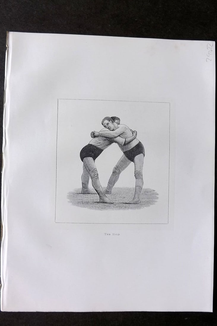 Badminton Library 1889 Wrestling Print. The Hold: Antique Lithograph Published 1889, London for "The Badminton Library of Sports and Pastimes. " by Walter H. Pollock, E. B. Michell, and Walter Armstrong. Rare Large Paper Edition - One of only 250 Pri