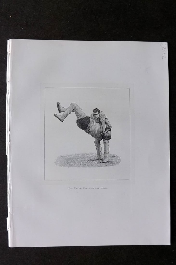 Badminton Library 1889 Wrestling Print. The Heave, Cornwall and Devon: Antique Lithograph Published 1889, London for "The Badminton Library of Sports and Pastimes. " by Walter H. Pollock, E. B. Michell, and Walter Armstrong. Rare Large Paper Edition - One of only 250 Pri