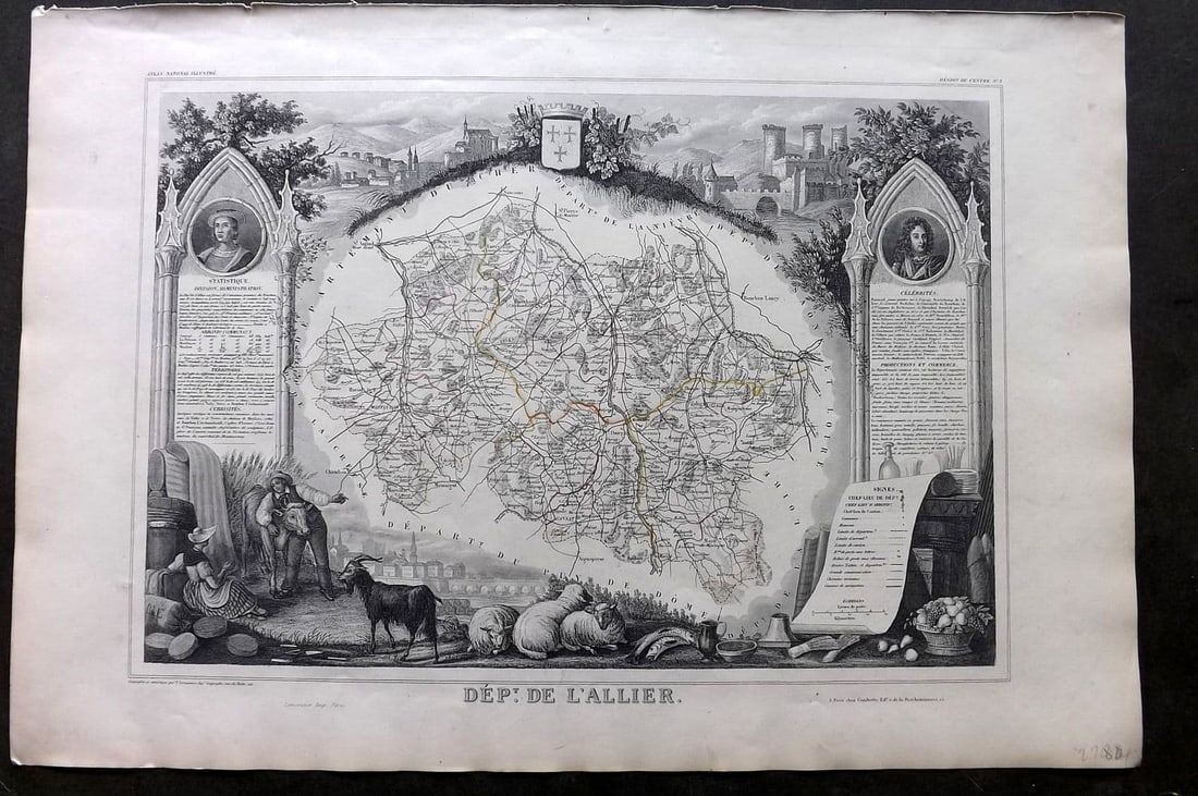 Levasseur, Victor 1852 Antique Map. Dept De L'Allier, France (1 of 1)