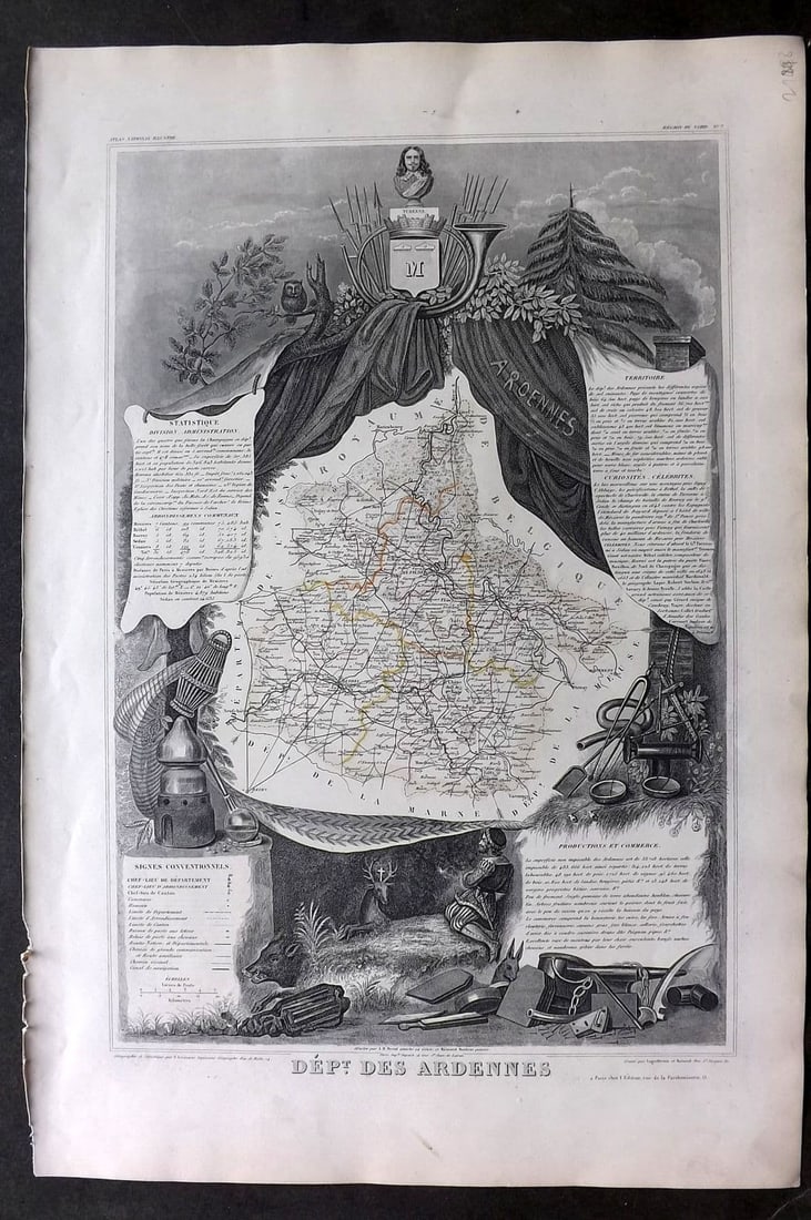 Levasseur, Victor 1852 Antique Map. Dept Des Ardennes, France (1 of 1)