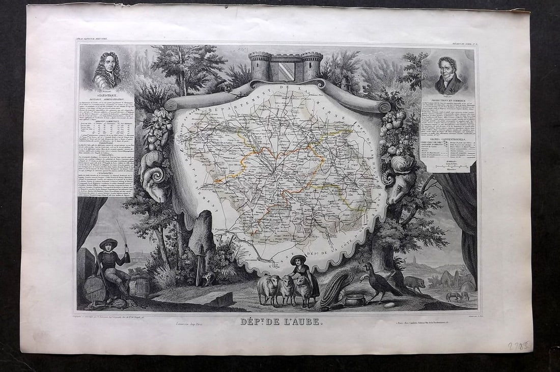Levasseur, Victor 1852 Antique Map. Dept De L'Aube, France (1 of 1)