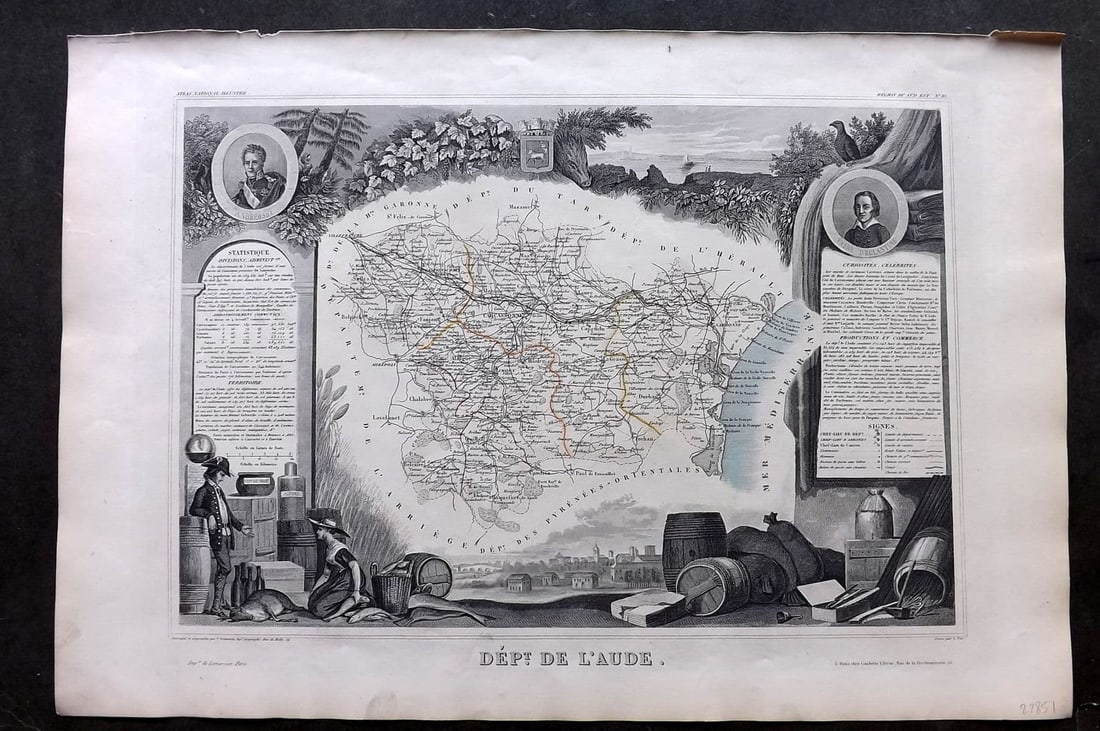Levasseur, Victor 1852 Antique Map. Dept De L'Aude (1 of 1)