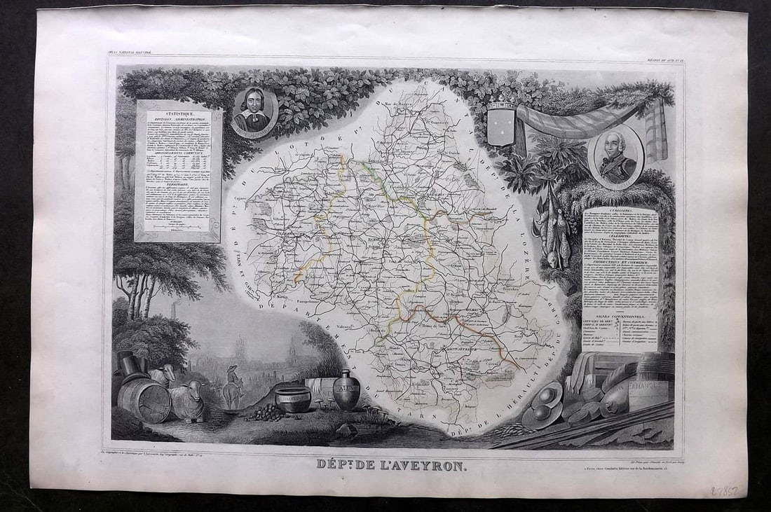 Levasseur, Victor 1852 Antique Map. Dept De L'Aveyron (1 of 1)