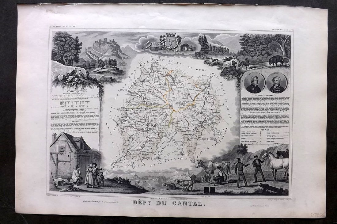 Levasseur, Victor 1852 Antique Map. Dept Du Cantal, France (1 of 1)