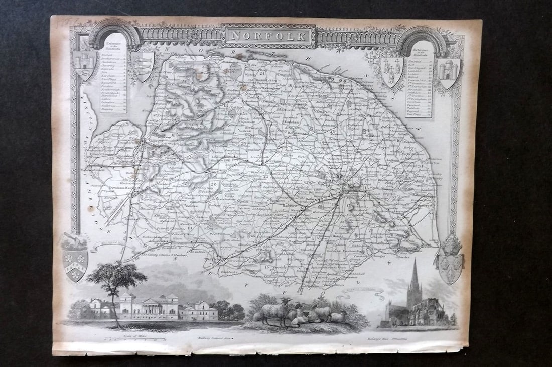 Moule, Thomas C1840 Antique British County Map. Norfolk: Antique Steel Engraved Map Published C1840, London for "A Complete and Universal English Dictionary" by the Rev. James Barclay et al. Maps by Thomas Moule. Paper Size: 10.5 x 8 inch (28 x 21cm). Some 
