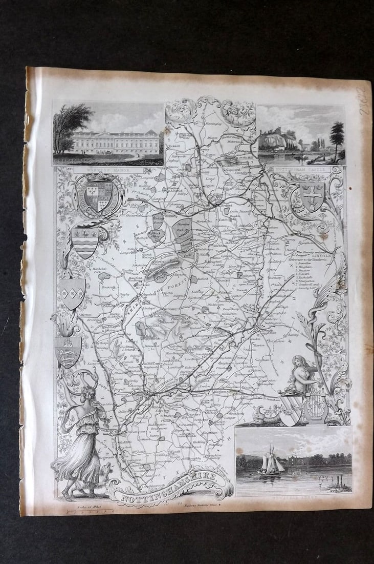 Moule, Thomas C1840 Antique British County Map. Nottinghamshire: Antique Steel Engraved Map Published C1840, London for "A Complete and Universal English Dictionary" by the Rev. James Barclay et al. Maps by Thomas Moule. Paper Size: 10.5 x 8 inch (28 x 21cm). Some 