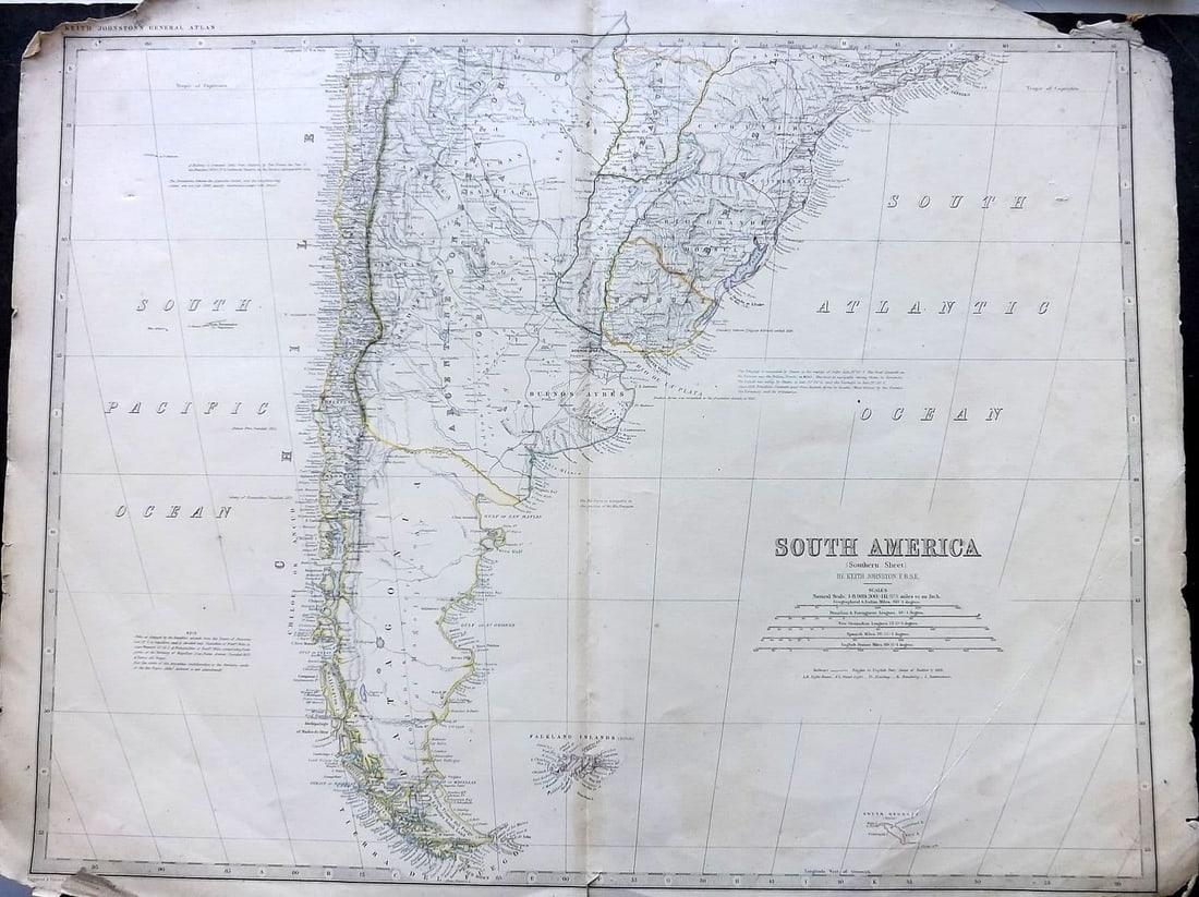 Johnston, Alexander 1861 Large Antique Map. South America Southern Sheet (1 of 1)