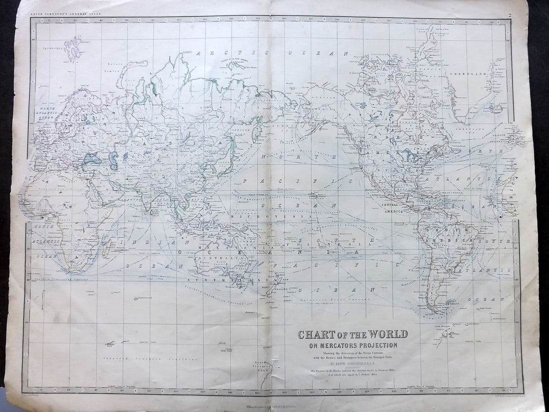Johnston, Alexander 1861 Large Antique Map. Chart of the World on Mercators Projection (1 of 1)