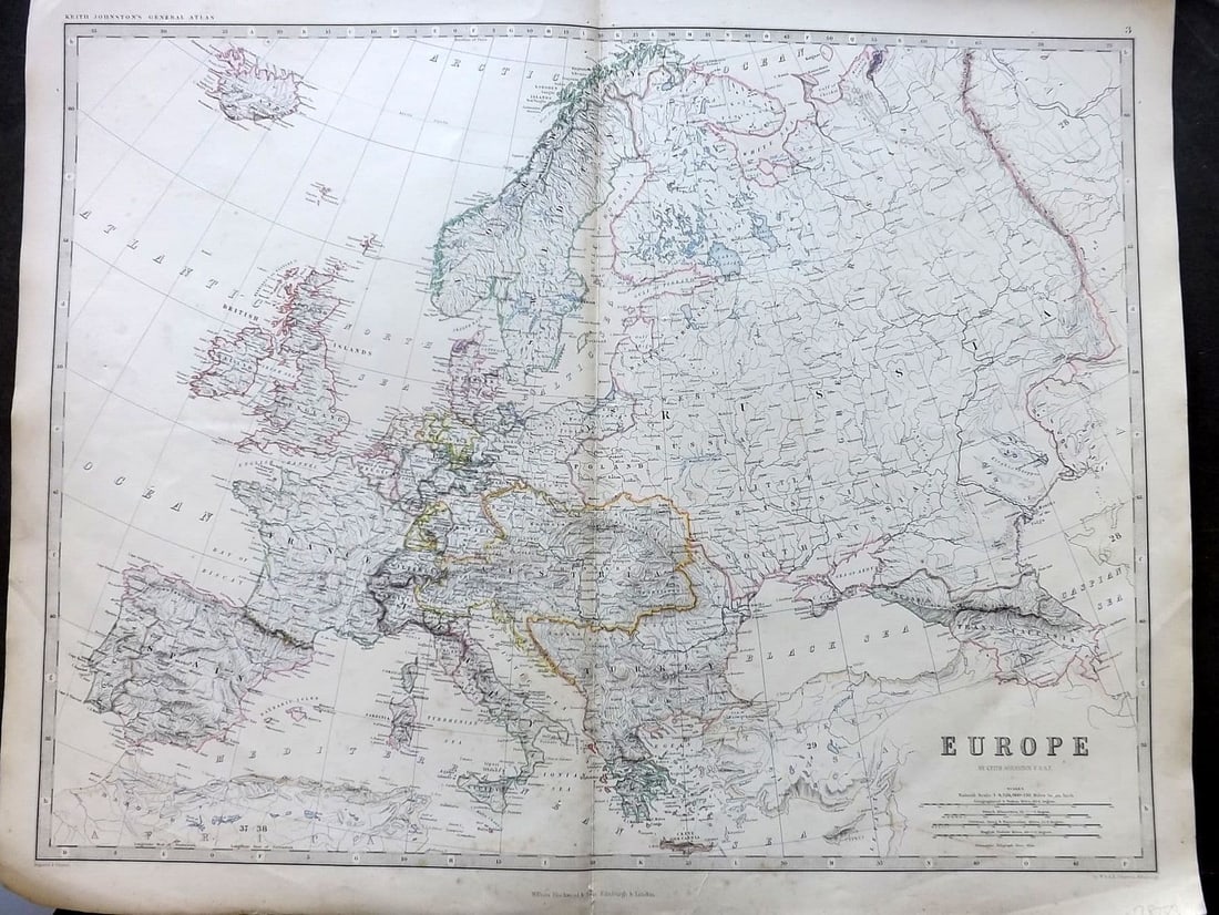 Johnston, Alexander 1861 Large Antique Map. Europe (1 of 1)