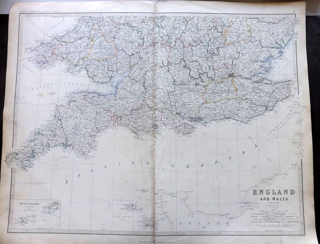 Johnston, Alexander 1861 Large Antique Map. England and Wales. Southern Sheet (1 of 1)