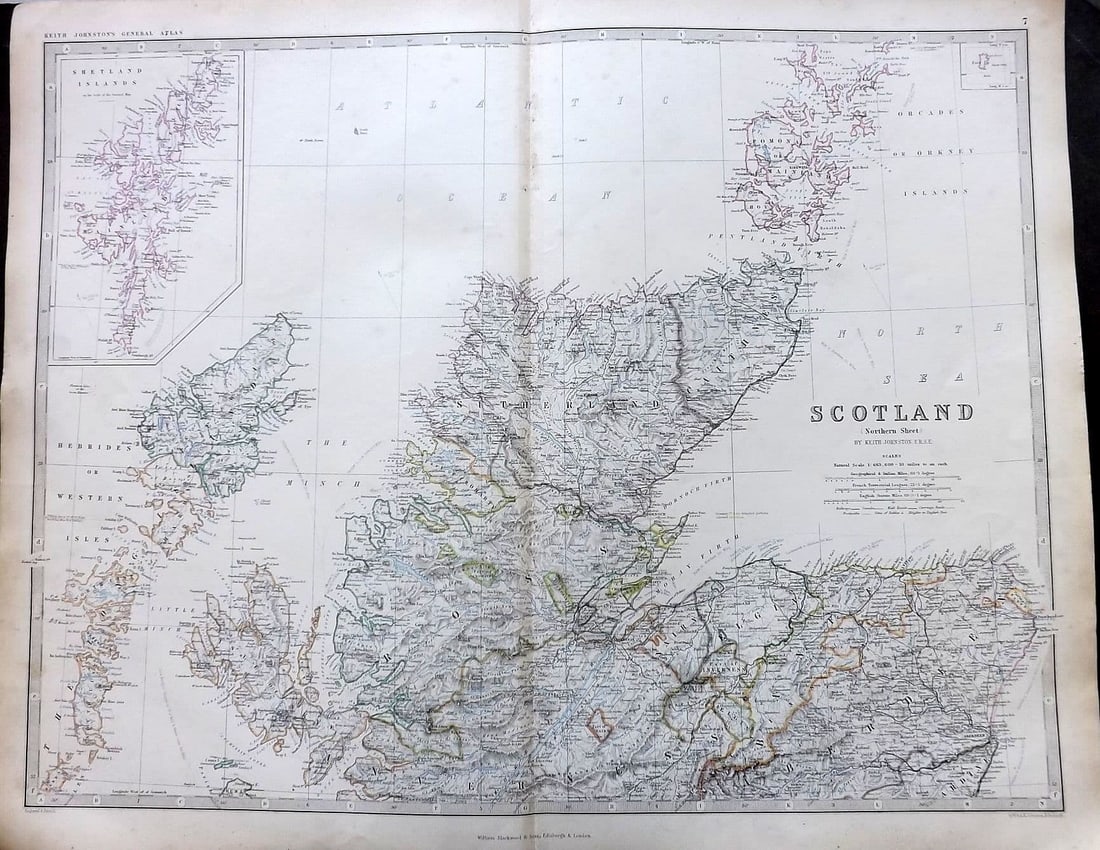 Johnston, Alexander 1861 Large Antique Map. Scotland. Northern Sheet (1 of 1)