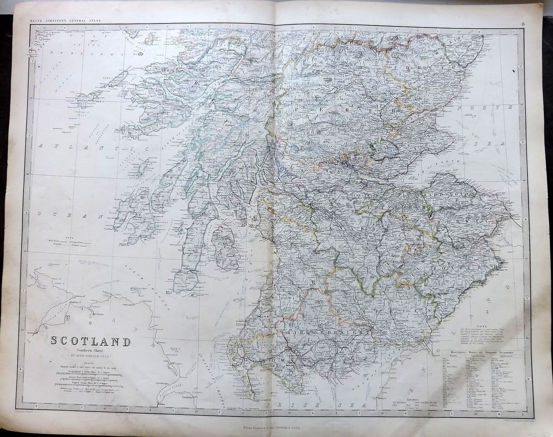 Johnston, Alexander 1861 Large Antique Map. Scotland. Southern Sheet (1 of 1)