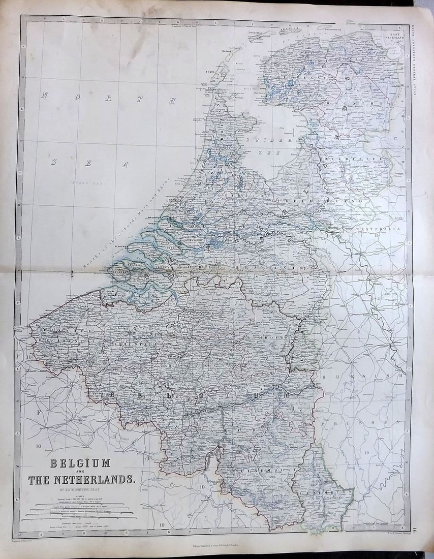 Johnston, Alexander 1861 Large Antique Map. Belgium and the Netherlands (1 of 1)